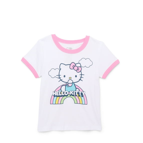 Hello Kitty Girls Short Sleeve Ringer Graphic Tee, Sizes 4-16