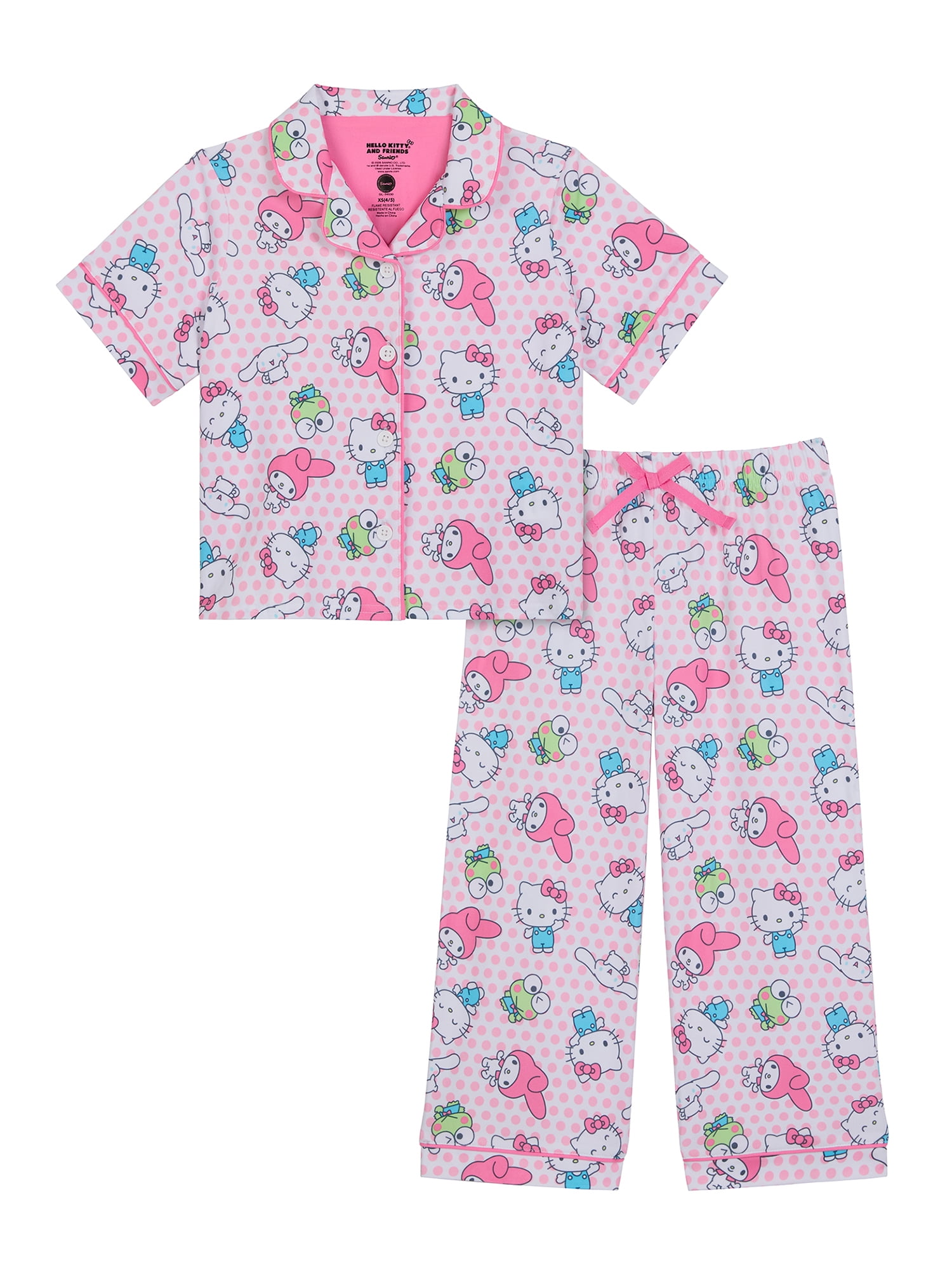 Hello Kitty Girls Button Front Top and Pants Pajama Set, 2-Piece, Sizes 4-12