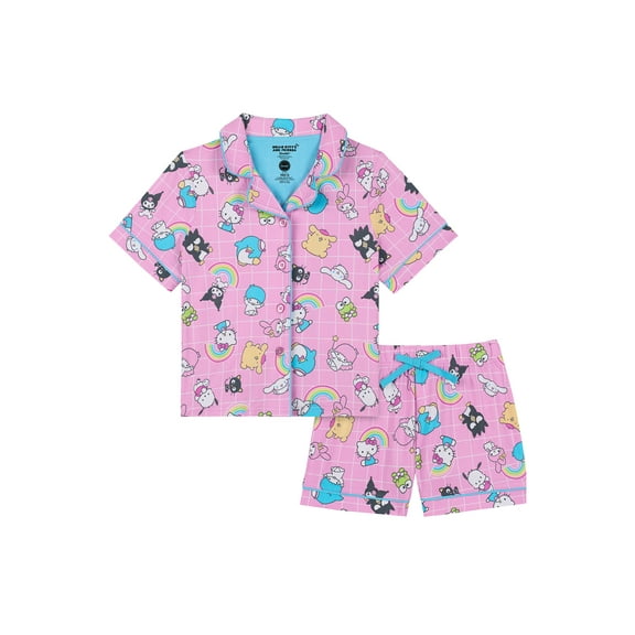 Hello Kitty Girls Short Sleeve Sleep Notch Collar Top and Shorts Pajama Set, 2-Piece, Sizes 4-12