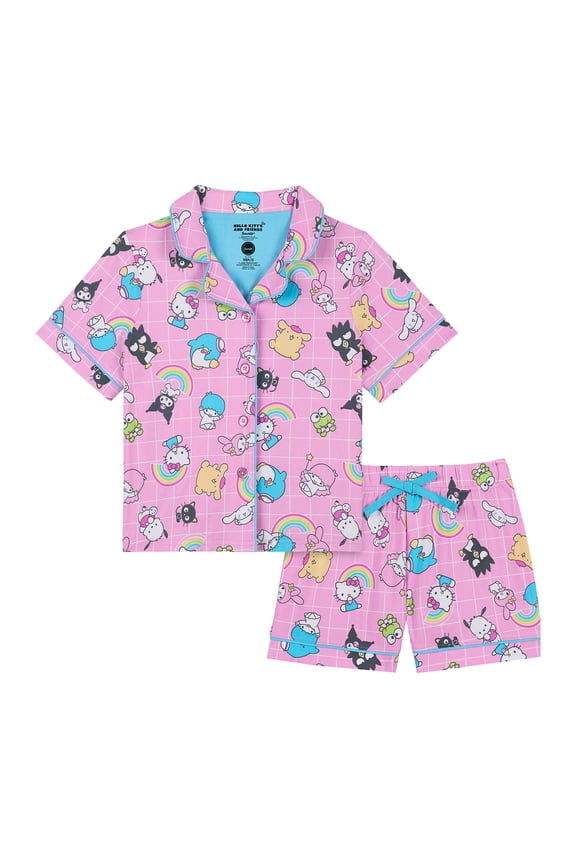 Girls Short Sleeve Sleep Notch Collar Top and Shorts Pajama Set, 2-Piece, Sizes 4-12
