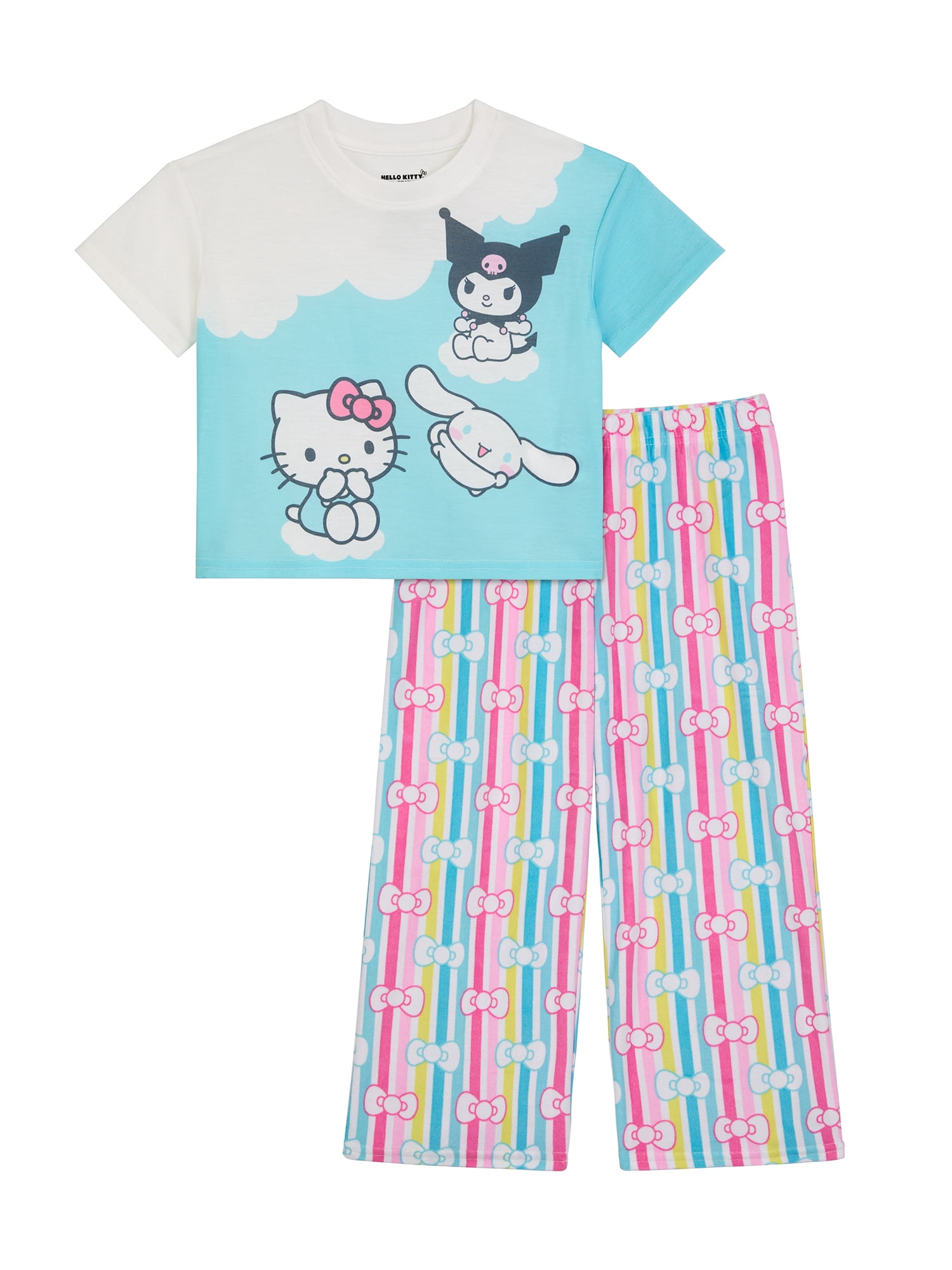 Hello Kitty Girls Short Sleeve Sleep Top and Pants Pajama Set, 2-Piece, Sizes 4-12