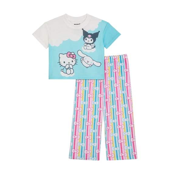 Hello Kitty Girls Short Sleeve Sleep Top and Pants Pajama Set, 2-Piece, Sizes 4-12