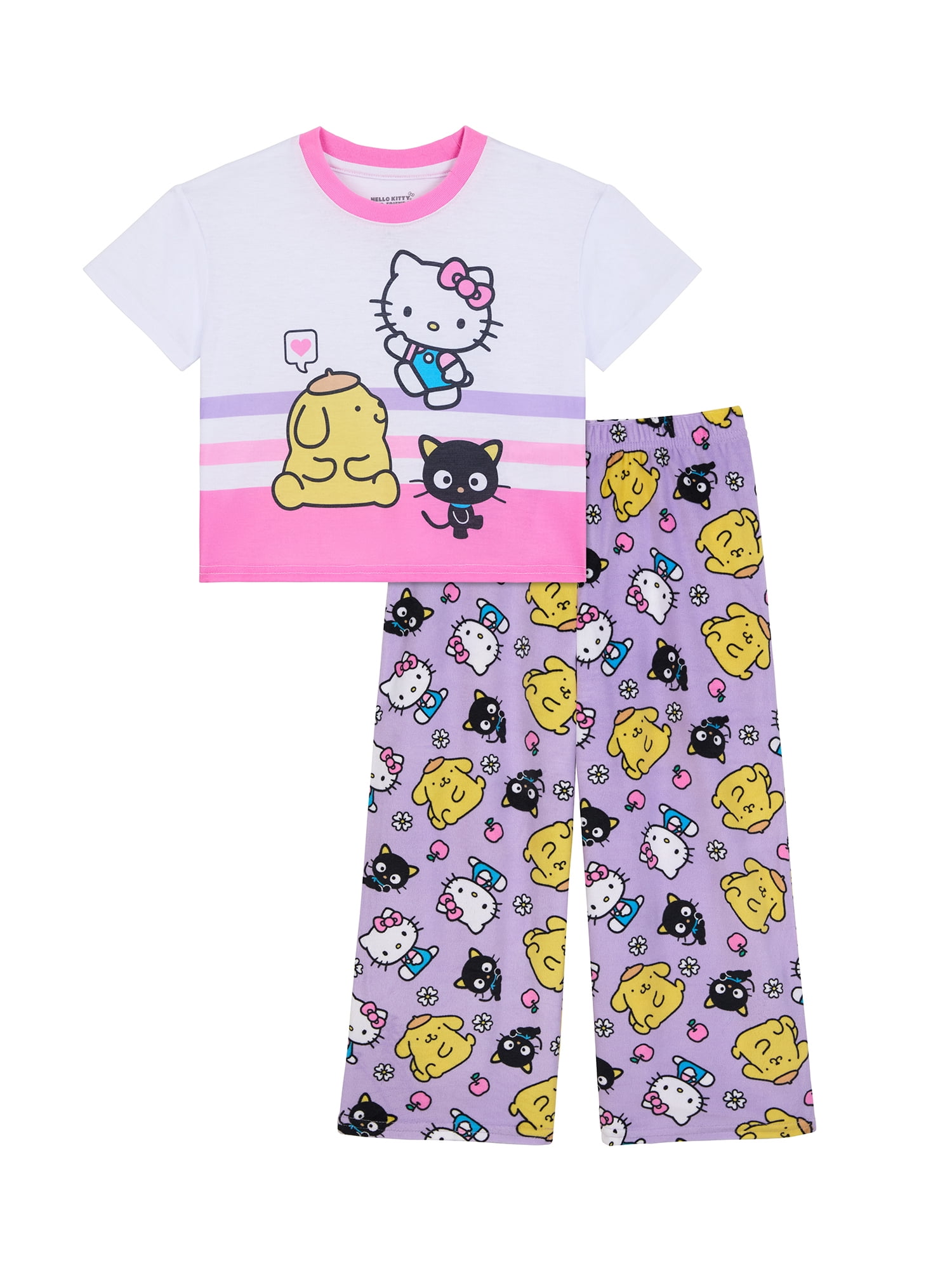 Hello Kitty Girls Short Sleeve Sleep Top and Pants Pajama Set, 2-Piece, Sizes 4-12