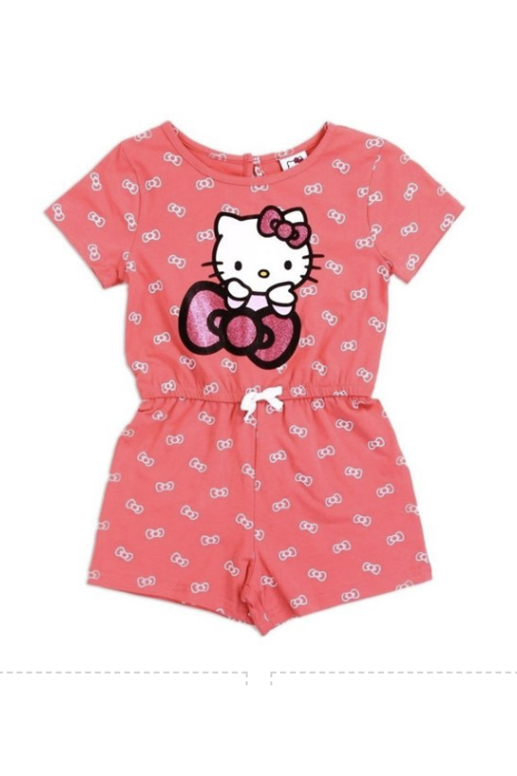 Girls Size 8-10 Coral Romper Glitter With 2 Pair Hello Kitty Socks