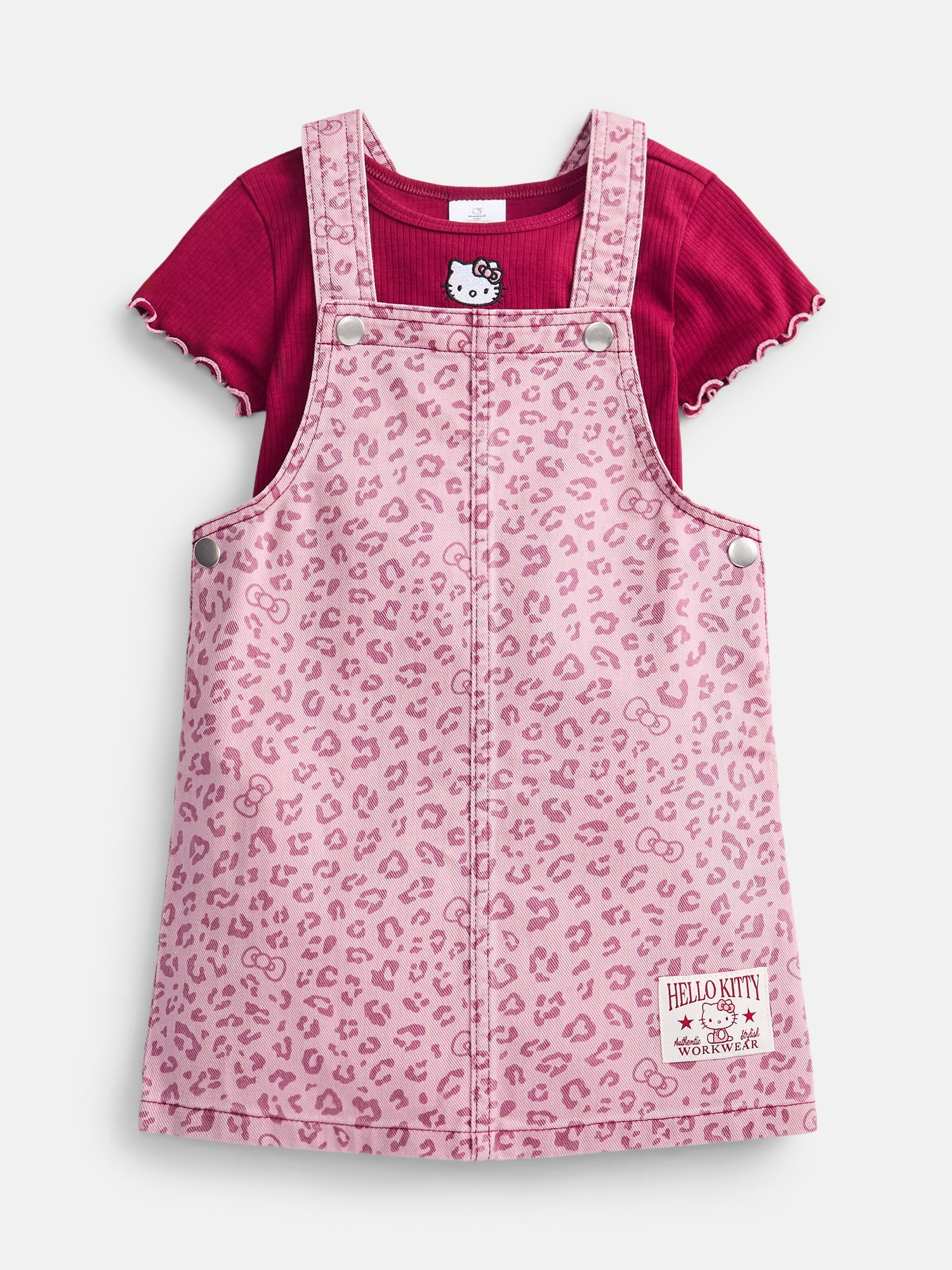Hello Kitty Girls Graphic Ribbed Tee and Denim Jumper Dress Set, 2 Piece, Sizes 4-12