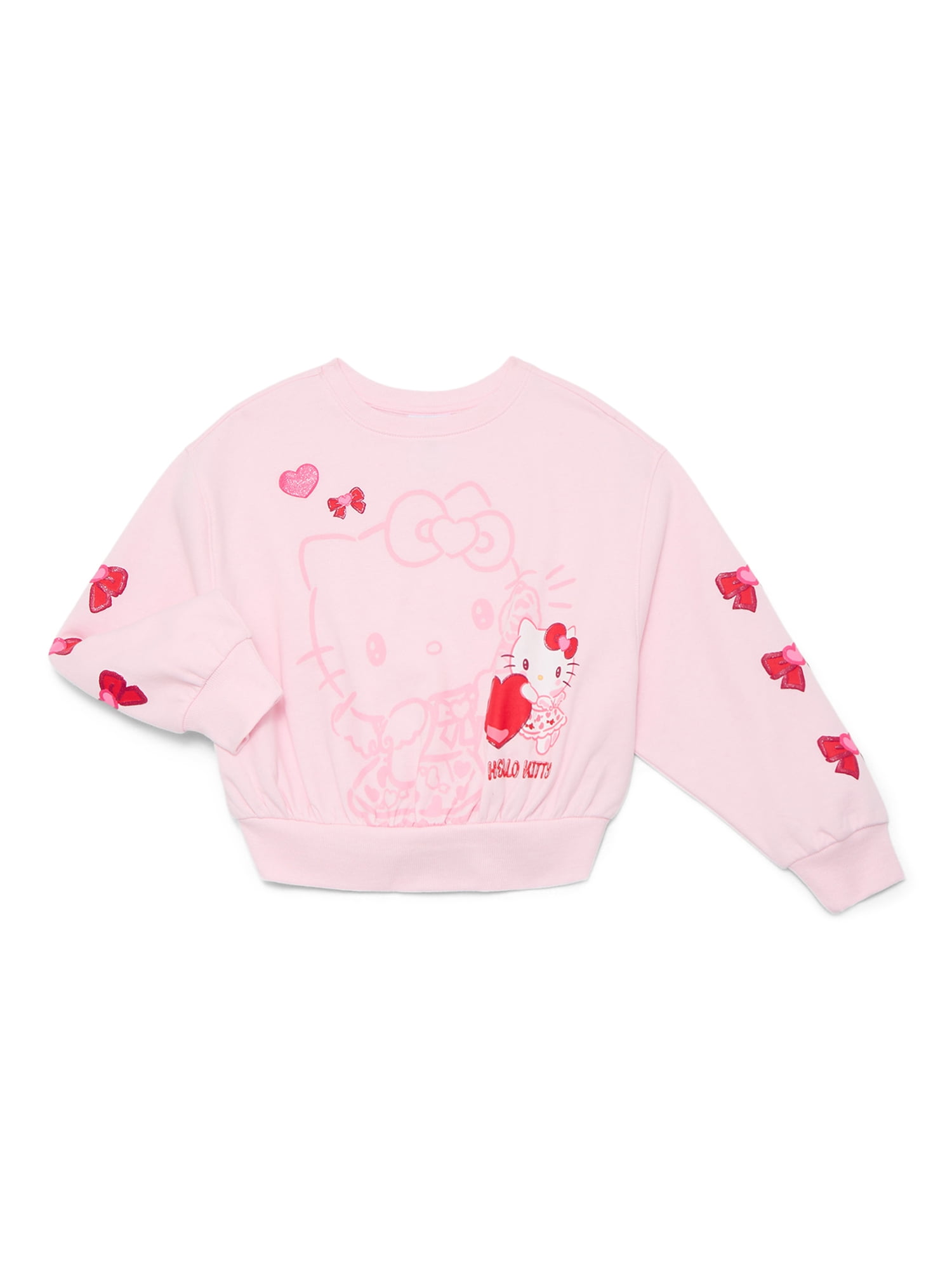 Hello Kitty Girls Valentine's Day Graphic Fleece Crew Pullover, Sizes 4-16