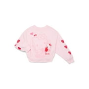 SNOOPY Hello Kitty Girls Valentine's Day Graphic Fleece Crew Pullover, Sizes 4-16