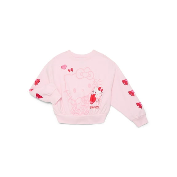 Hello Kitty Girls Valentine's Day Graphic Fleece Crew Pullover, Sizes 4-16