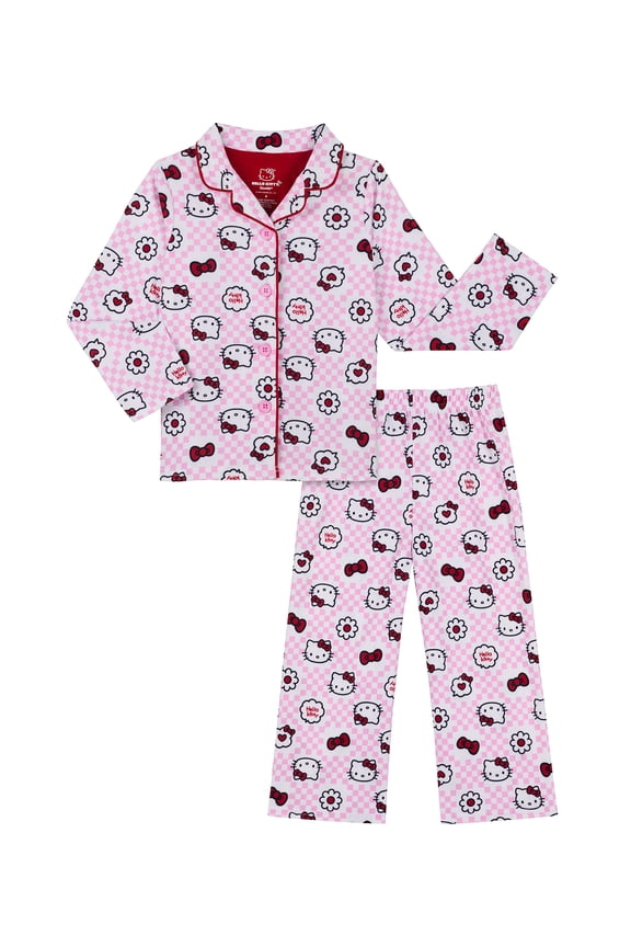 Girls Valentines Long Sleeve Sleep Notch Collar Top and Pants Pajama Set, 2-Piece, Sizes 4-16