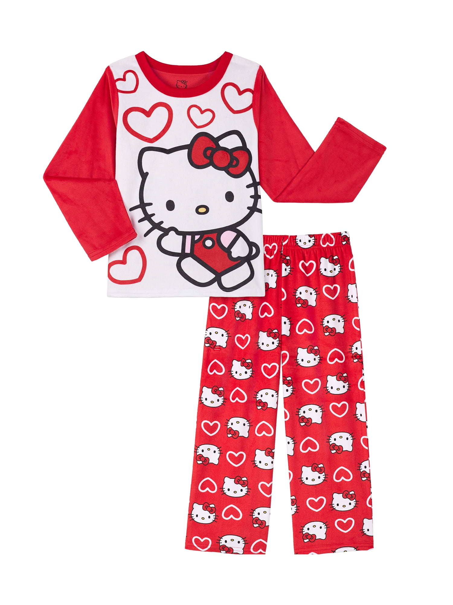 Hello Kitty Girls Valentines Long Sleeve Sleep Top and Pant Pajama Set, 2-Piece, Sizes 4-16