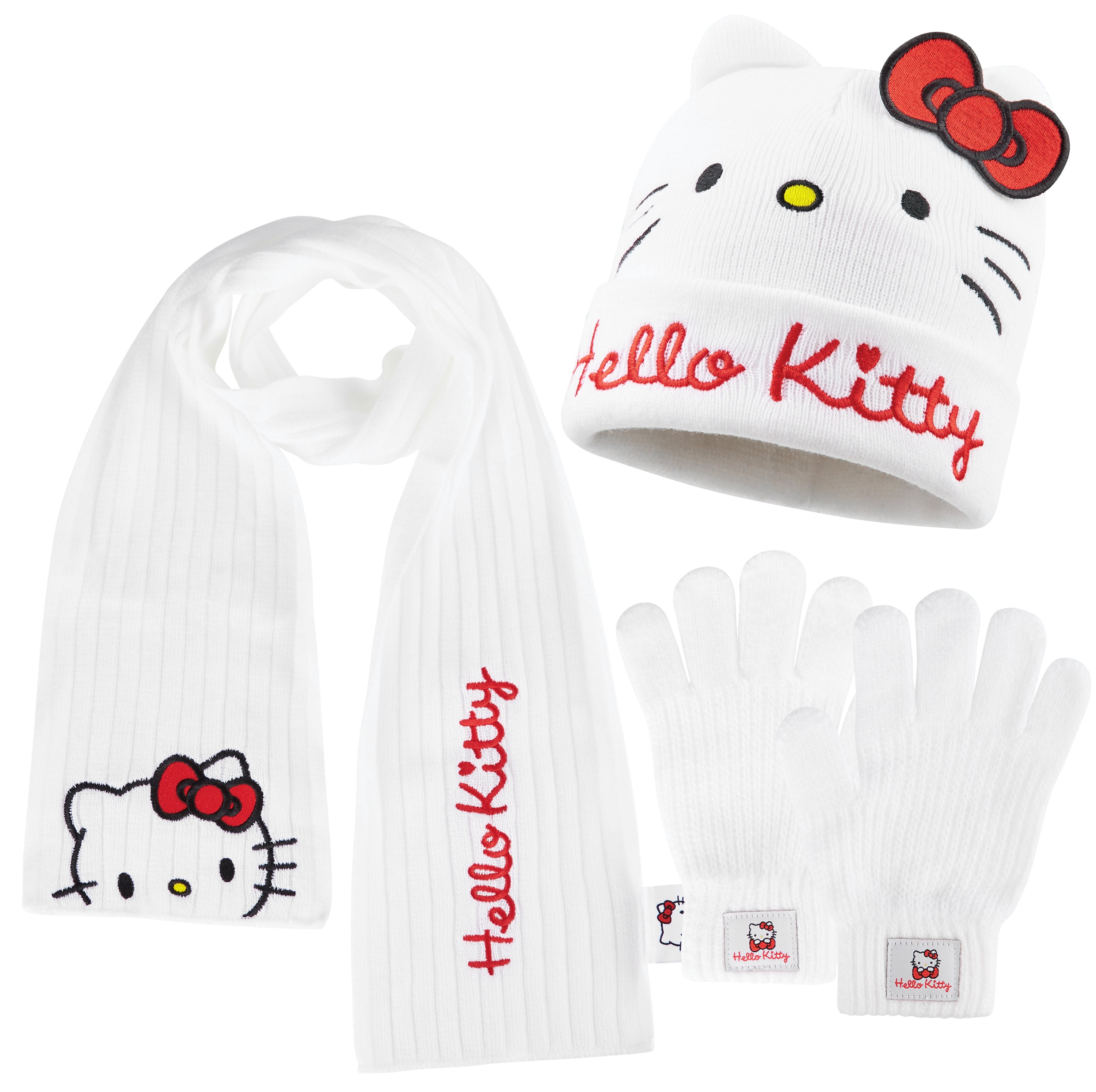 Hello Kitty Girls Winter Accessories Set Beanie Hat Scarf Gloves 3 Piece