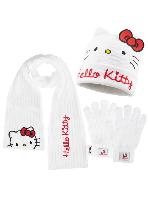 Girls Winter Accessories Set Beanie Hat Scarf Gloves 3 Piece