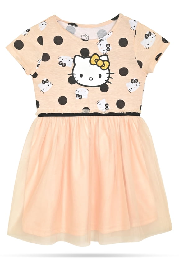 Girls and Toddlers' Short Sleeve Tutu Dress Casual Tulle Skirt Dresses, Peach 5/6