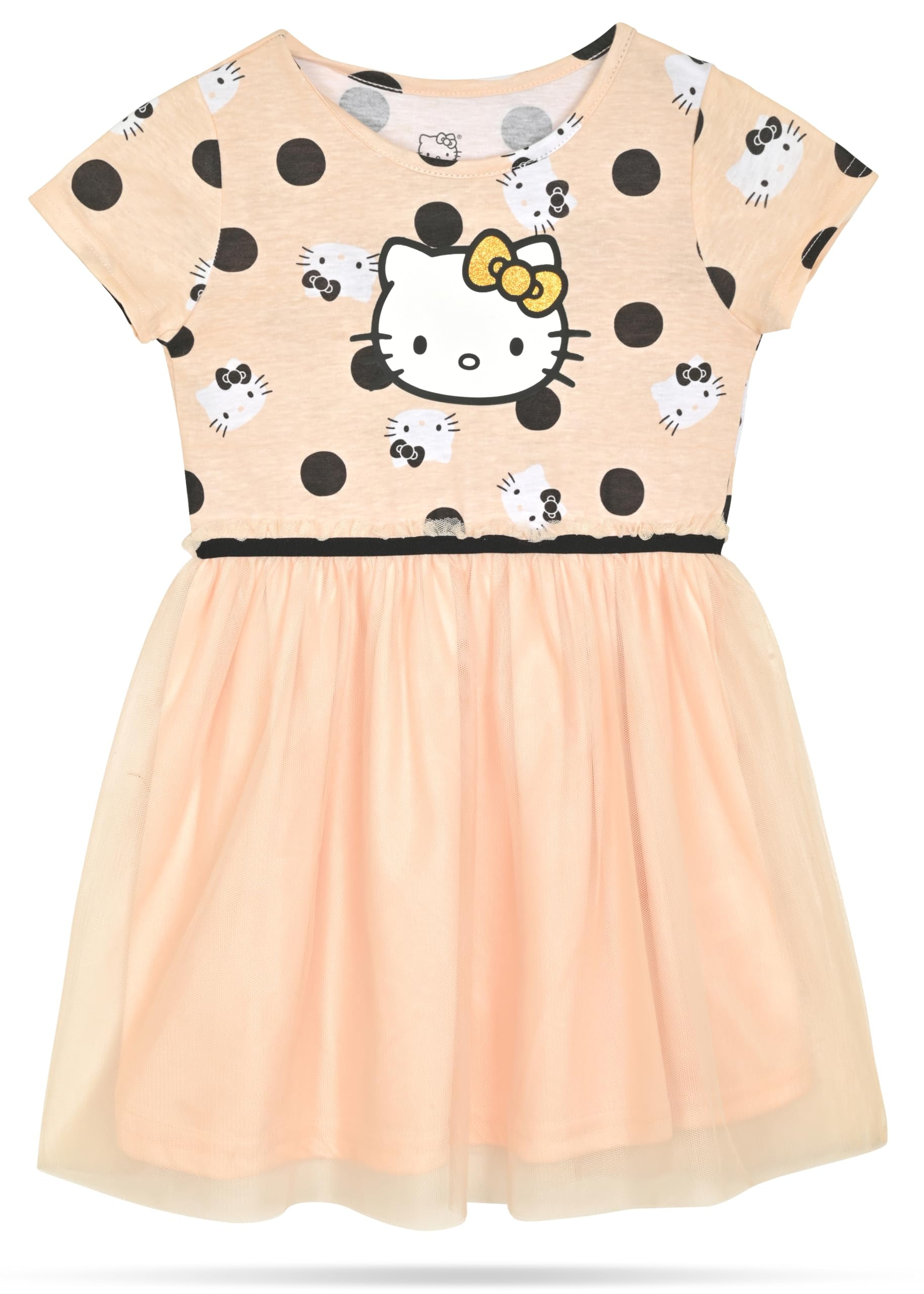 Hello Kitty Girls and Toddlers' Short Sleeve Tutu Dress Casual Tulle Skirt Dresses, Peach 8/10