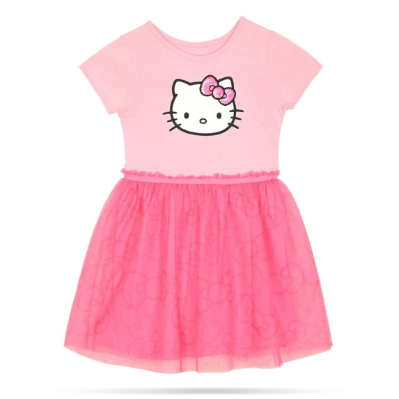 Hello Kitty Girls and Toddlers' Short Sleeve Tutu Dress Casual Tulle Skirt Dresses, Pink 6X