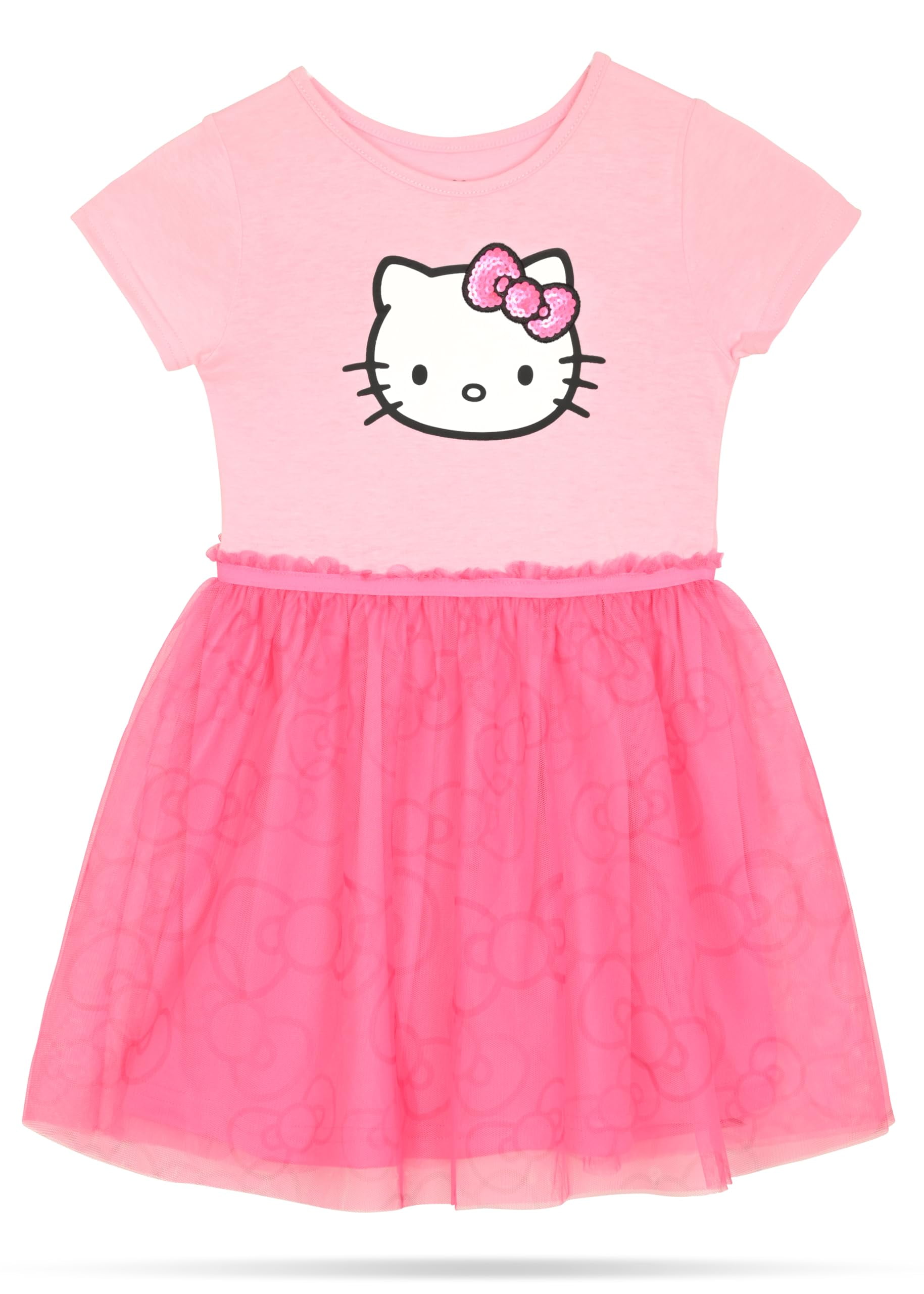 Hello Kitty Girls and Toddlers' Short Sleeve Tutu Dress Casual Tulle Skirt Dresses, Pink 8/10