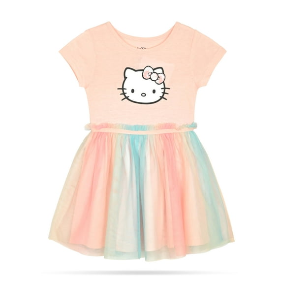 Hello Kitty Girls and Toddlers' Short Sleeve Tutu Dress Casual Tulle Skirt Dresses, Pink Dogwood 4T