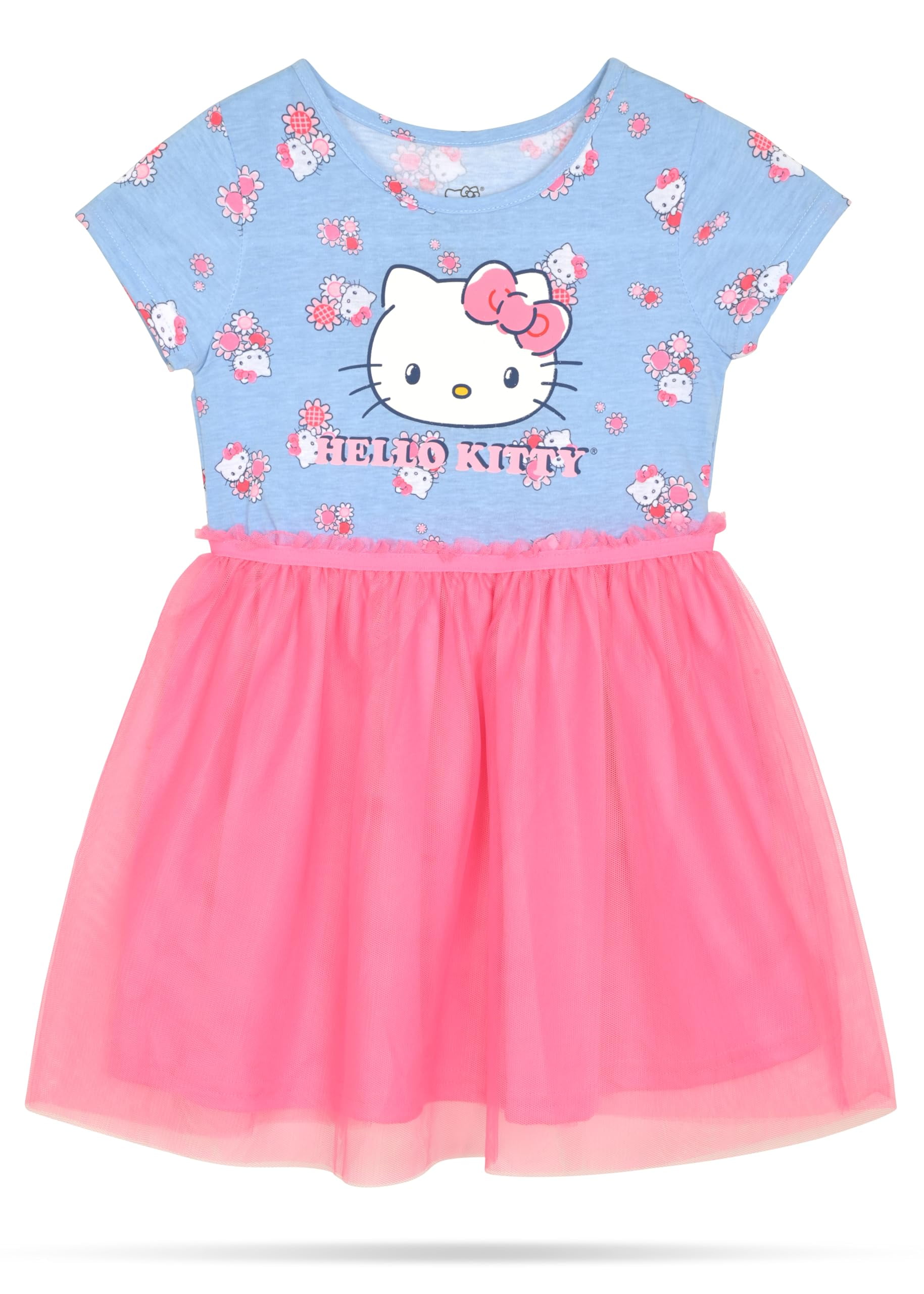 Hello Kitty Girls and Toddlers' Short Sleeve Tutu Dress Casual Tulle Skirt Dresses, Powder Blue 3T