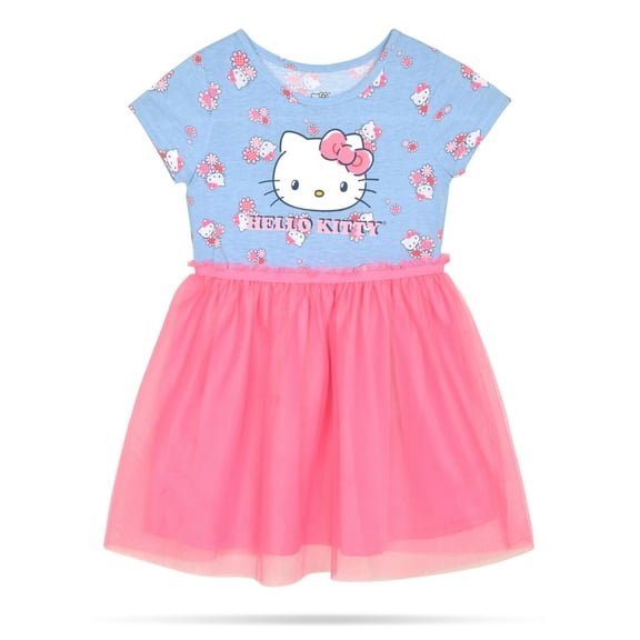 Hello Kitty Girls and Toddlers' Short Sleeve Tutu Dress Casual Tulle Skirt Dresses, Powder Blue 5/6