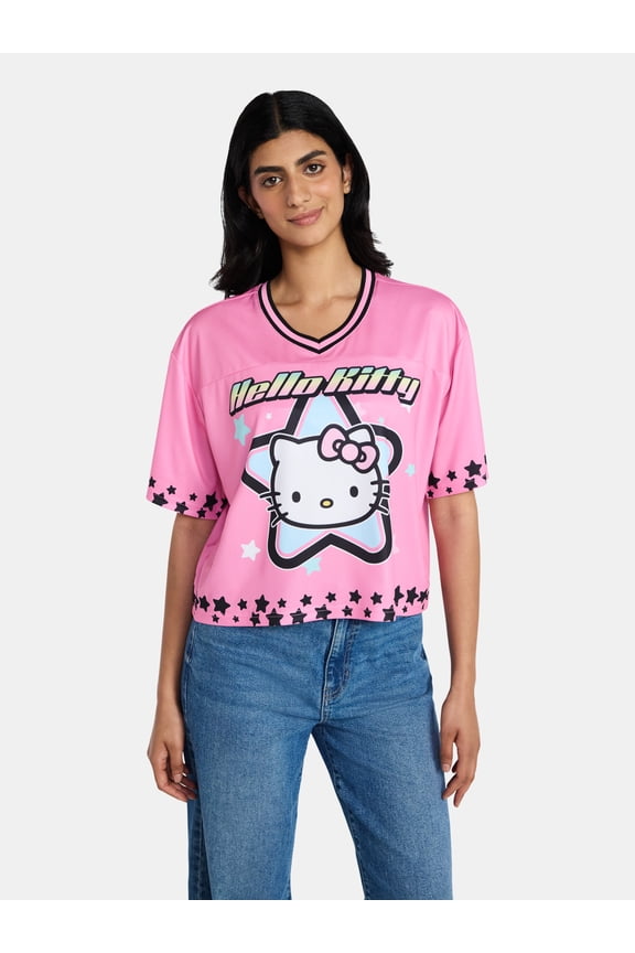 Women's Plus Cropped Front Back Graphic Football Jersey, Sizes XXS-4X