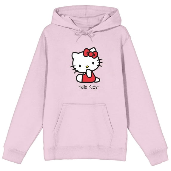 Hello Kitty Red Sitting Kitty Long Sleeve Cradle Pink Adult Hooded Sweatshirt-Large