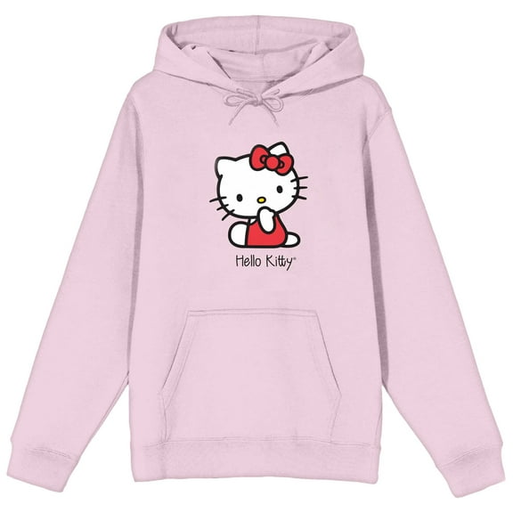 Hello Kitty Red Sitting Kitty Long Sleeve Cradle Pink Adult Hooded Sweatshirt-Small