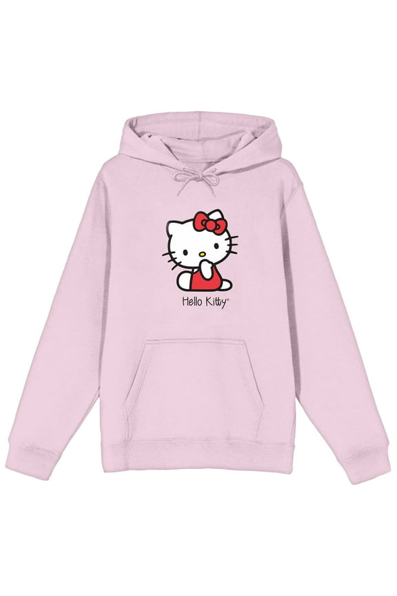 Hello Kitty Red Sitting Kitty Long Sleeve Cradle Pink Adult Hooded Sweatshirt-XL