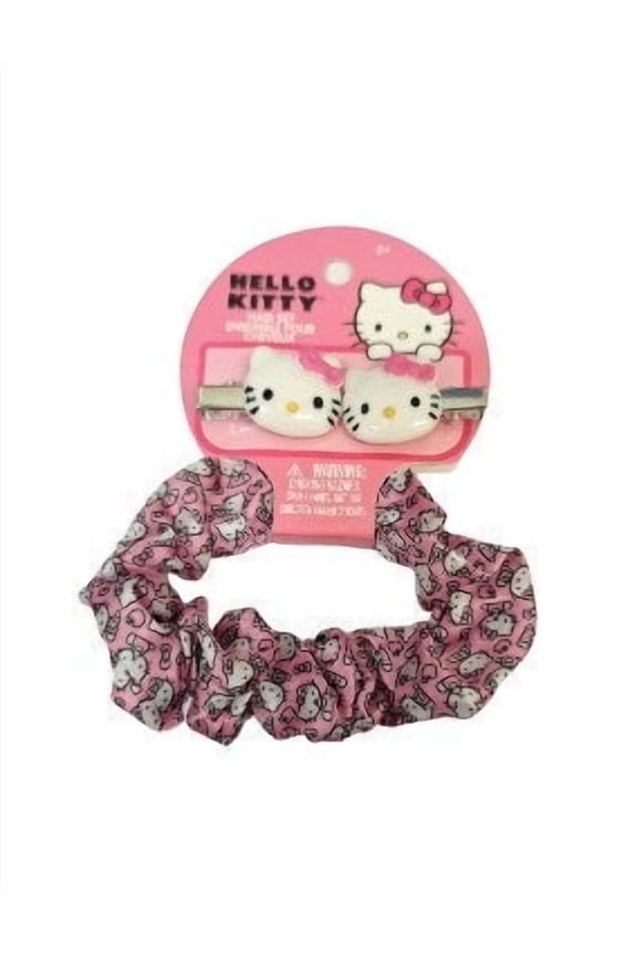 Hello Kitty Hair Scrunchy with 2 Clips on Header