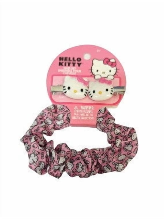Hello Kitty Hair Scrunchy with 2 Clips on Header