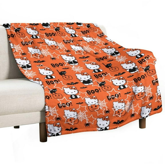 Hello Kitty Halloween Blanket Warm Cute Printed Flannel Blanket for Bed Sofa Soft Plush Bedding Gift,100cmx130cm
