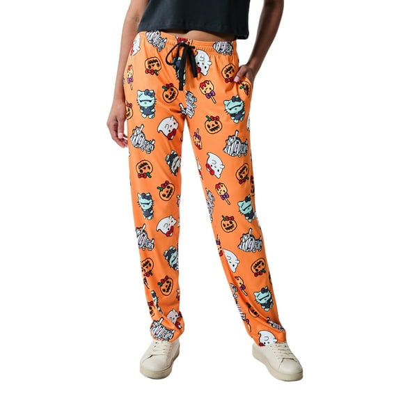 Hello Kitty Halloween Costumes Women's Orange Sleep Pajama Pants-Medium