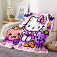 Hello Kitty Halloween Flannel Throw Blanket, Digital Print Cartoon