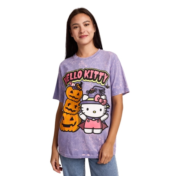 Hello Kitty Halloween Spiders and Witch Pumpkins on Mineral Wash Purple-XL