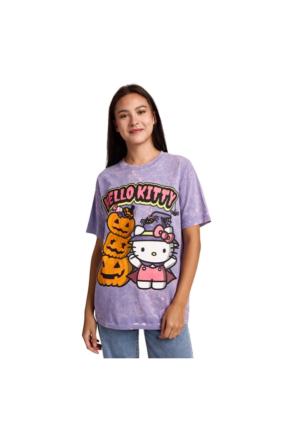 Hello Kitty Halloween Spiders and Witch Pumpkins on Mineral Wash Purple-XXL
