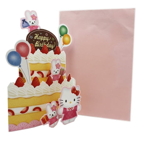 Hello Kitty Happy Birthday 3D Pop-Out Cake w/Pink Envelope