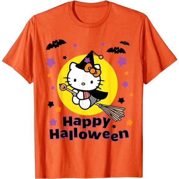 Hello Kitty Happy Halloween Youth T-Shirt Funny Gift For Boys Girls Kids Toddler Cat Lovers, Orange Color, Size M