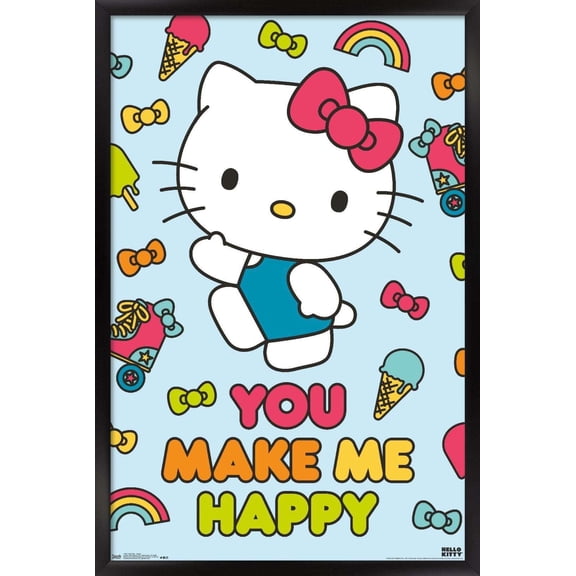 Hello Kitty - Happy Wall Poster, 14.725" x 22.375", Framed