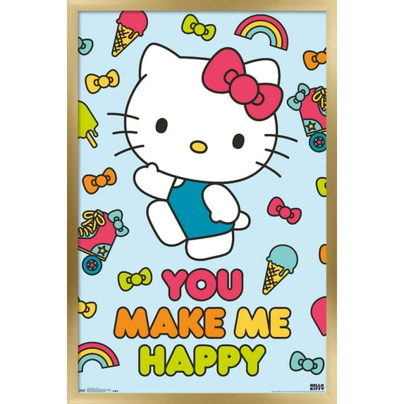 Hello Kitty - Happy Wall Poster, 14.725" x 22.375", Framed