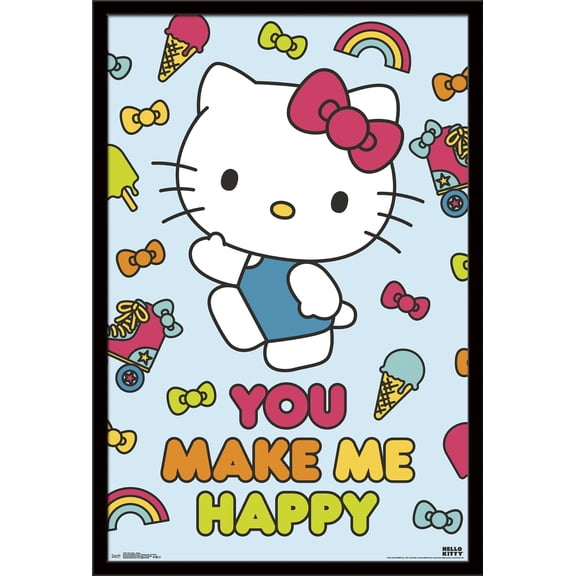 Hello Kitty - Happy Wall Poster, 22.375" x 34", Framed