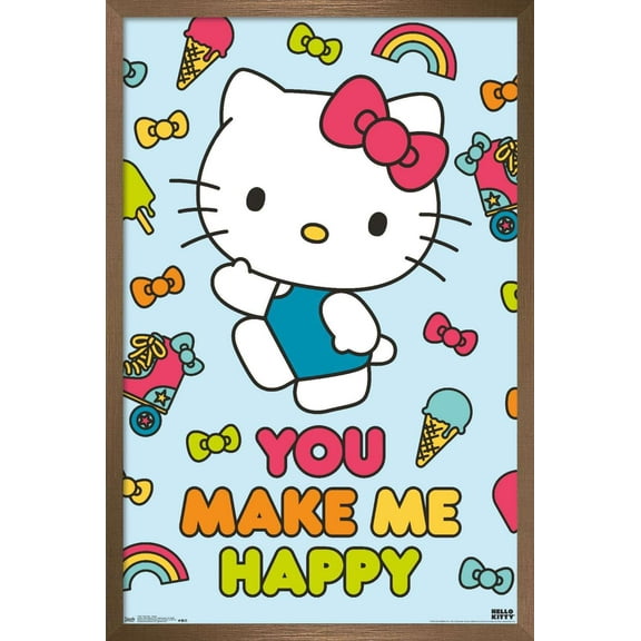 Hello Kitty - Happy Wall Poster, 22.375" x 34", Framed