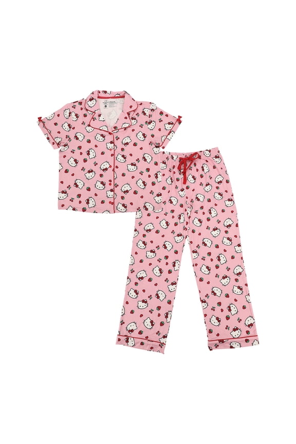 Hello Kitty Heads with Strawberries Women's Pink Pajama Set-XXL