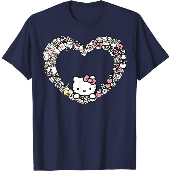 Hello Kitty Heart Favorite Things DTG Print Unisex T-Shirt,Navy Color,Size 4T