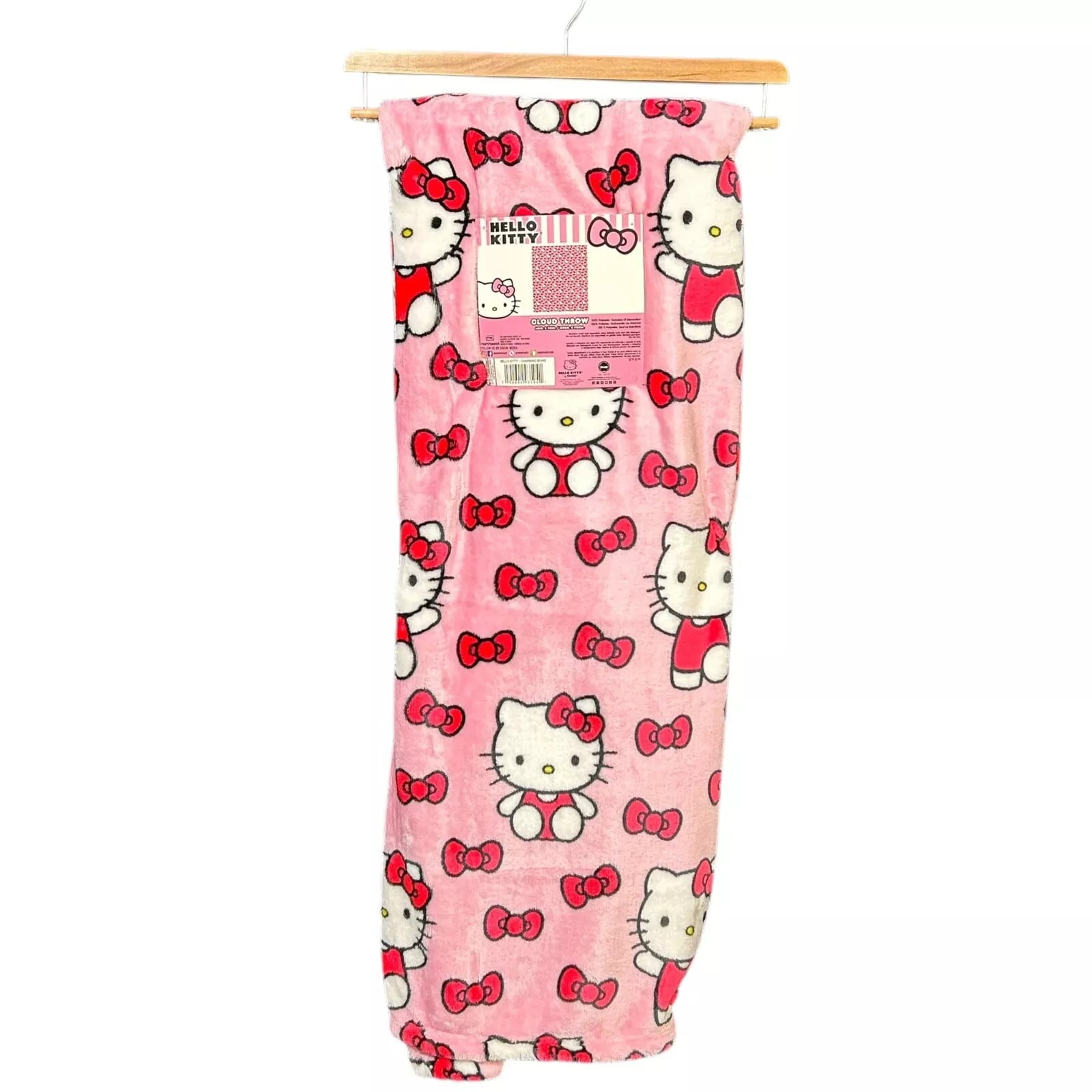 Hello Kitty Cloud Throw Blanket 60" x 70 "Pink Charming Bows Sanria Brand New