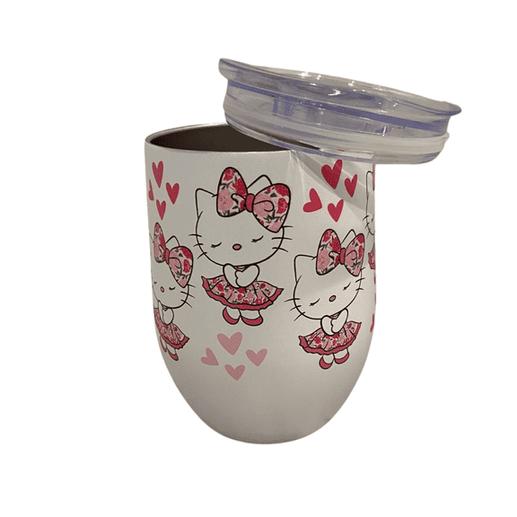 Hello Kitty Hearts Stainless Steel Wine Tumbler with Lid Double Wall Vacuum Insulated Stemless For Women - 1 Pack