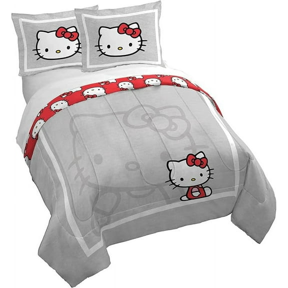 Hello Kitty Heathered Grey 3 Piece Full Size Duvet Cover & Shams Set