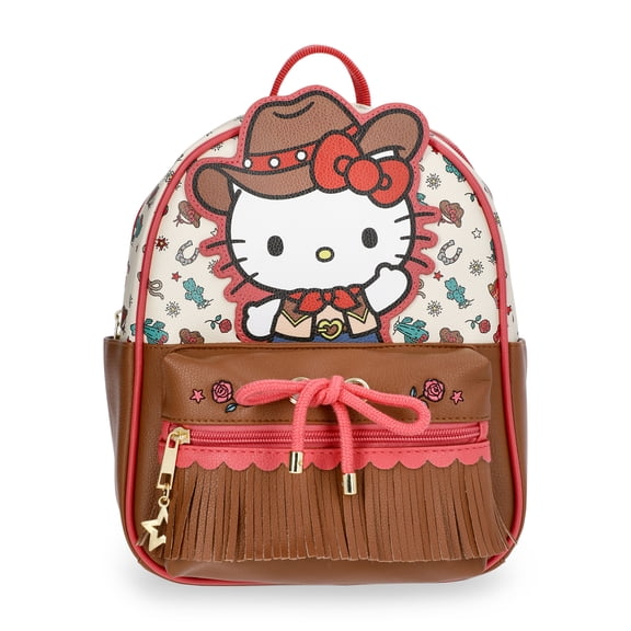 Hello Kitty Women's Cowgirl Faux Leather Mini Backpack, 10.5", Brown