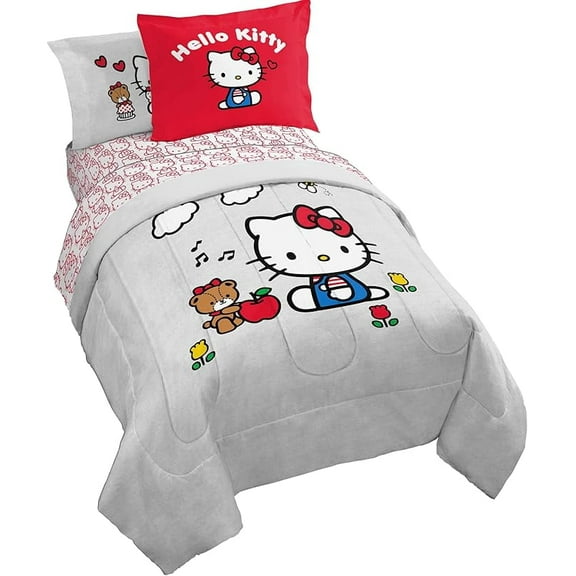 Hello Kitty Hello Friend 5 Piece Twin Size Comforter Set with Shams