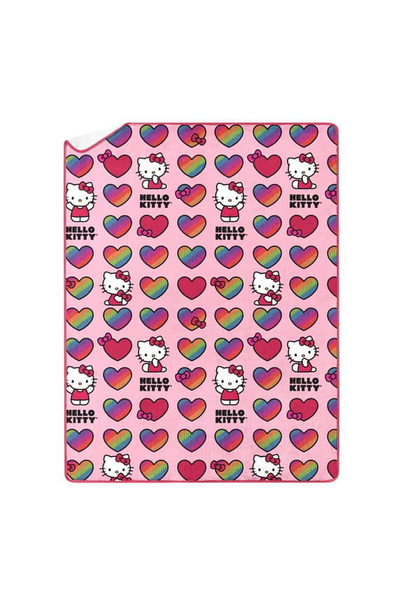 Hello Kitty Hello Hearts Sanrio Kids Silk Touch Throw Blanket with Sherpa Reverse, 46 x 60 inches – Soft Plush Throw Blanket