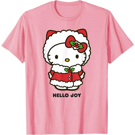 Hello Kitty "Hello Joy" Holiday Christmas DTG Print Unisex T-Shirt,Light Pink Color,Size 2XL