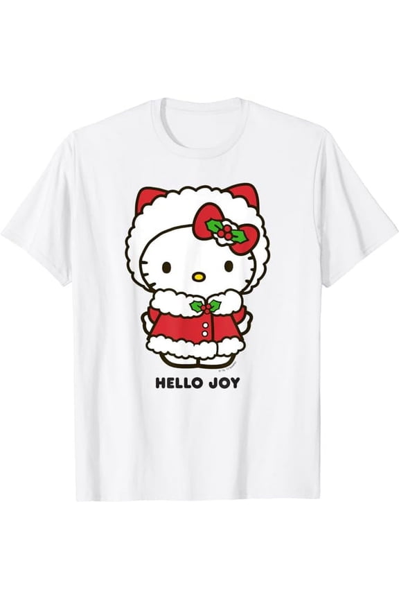 Hello Kitty "Hello Joy" Holiday T-Shirt For Men Women Cat Lovers, White Color, Size 2XL